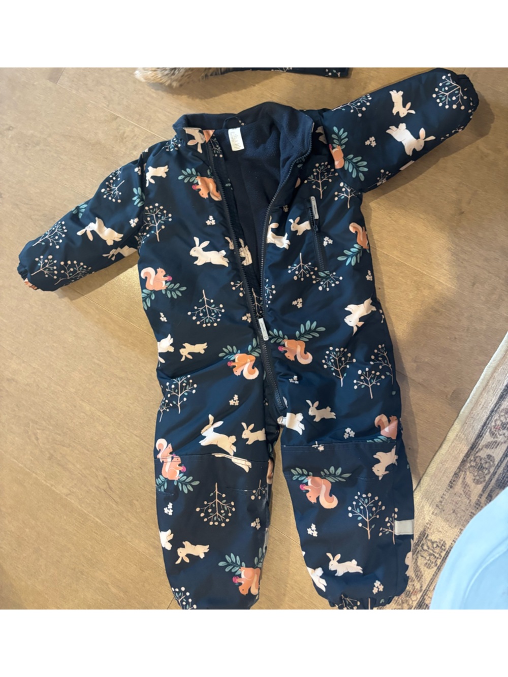 Navy Woodland Animal Print One-Piece Snowsuit for Kids